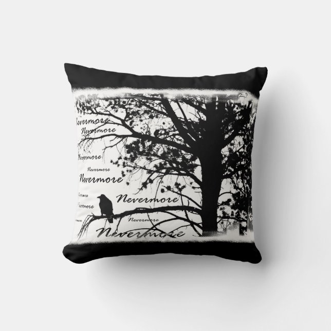 Coussin Silhouette noire et de blanc plus jamais de Raven (Recto)