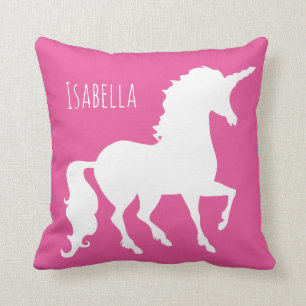 Coussin Silhouette pourpre rose personnalisée de licorne