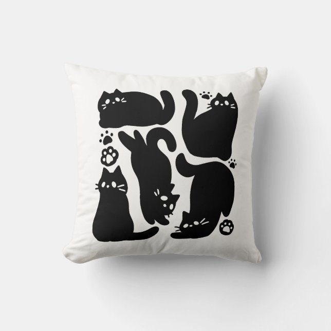 Coussin Silhouettes de chat noir - Design Feline mignon (Recto)