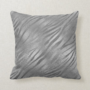 Coussin Silver Grey Zebra Animal Glass Metallic