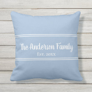 Coussin Simple Baby Blue et blanc Nom de famille Est.