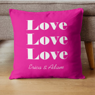Coussin Simple Blanc Nettoyer 3 x Amour   Hot Pink