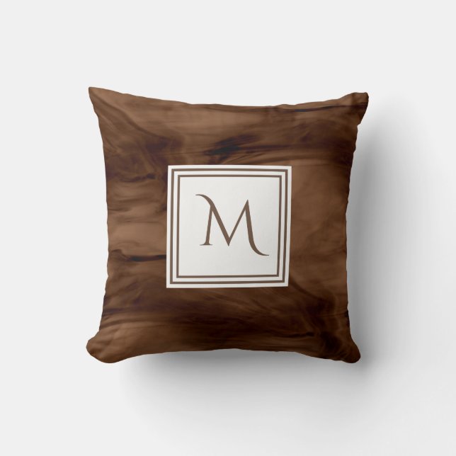 Coussin Simple Brown foncé Marbre subtil Monogramme modern (Recto)