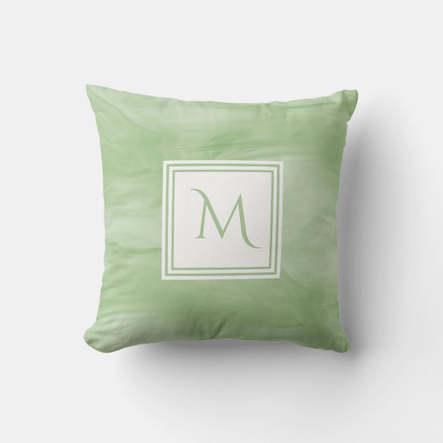 Coussin Simple clair vert subtil marbre moderne Monogramme (Recto)