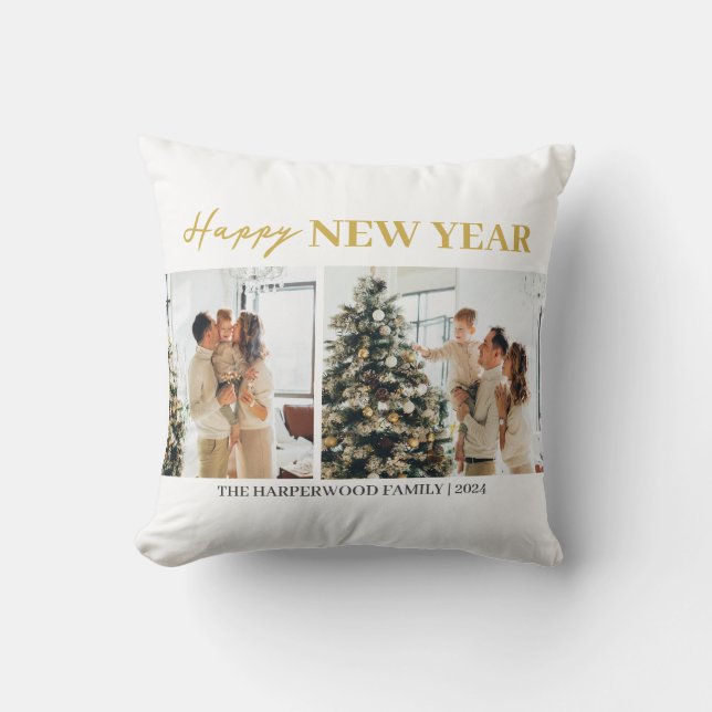 Coussin Simple Elégant Moderne Joyeux Nouvel An Deux Photo (Recto)