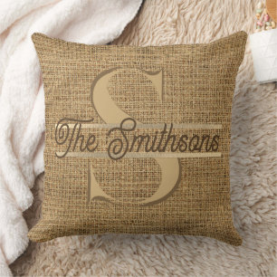 Coussin Simple Elegant Moderne Rustique Or Monogramme & No