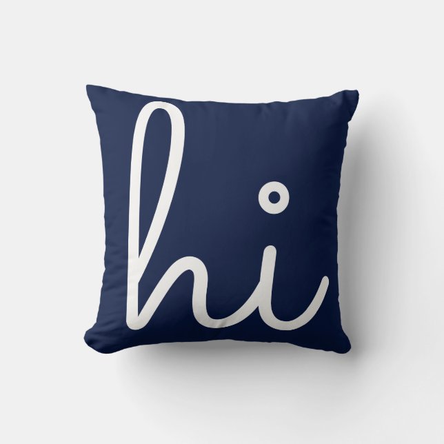 Coussin Simple Hi Hello Style Script Bleu Marine Blanc (Recto)