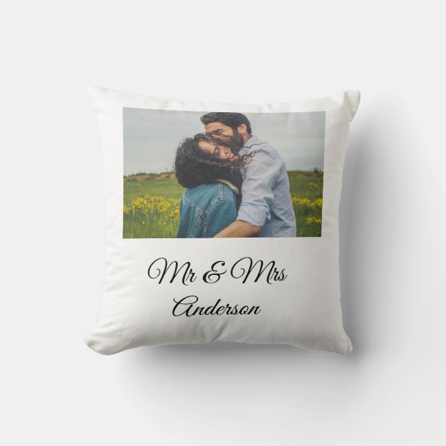 Coussin Simple minimum m et mrs ajouter votre nom photo we (Recto)