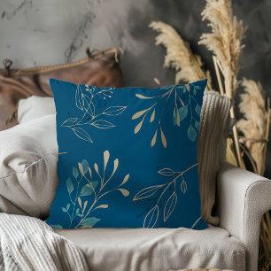 Coussin Simple Moderne Élégant Feuilles Bleu Océan