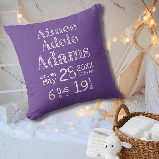 Coussin Simple moderne violet stries de naissance Statisti (Créateur téléchargé)
