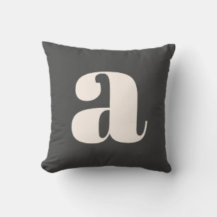 Coussin Simple Monogramme Initial Retro Gras Noir et Blanc