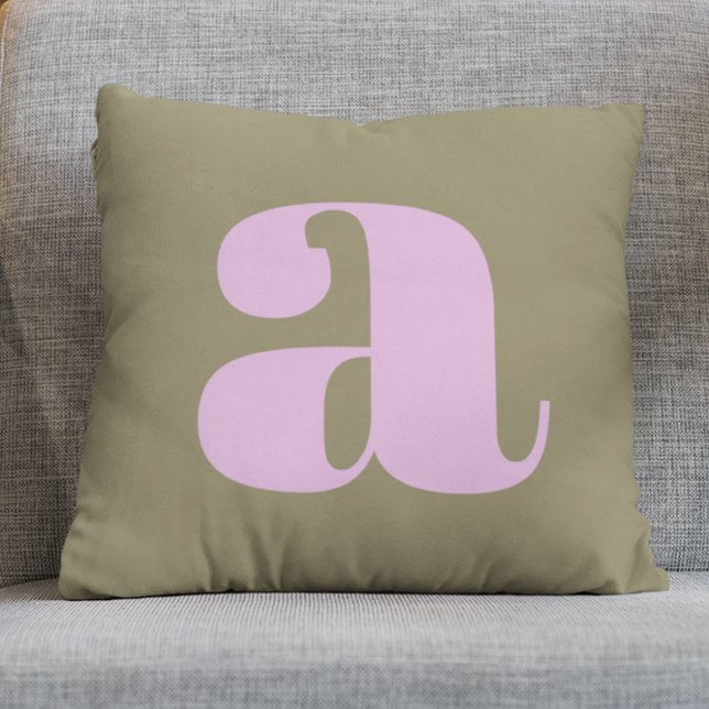 Coussin Simple Monogramme Initiale Rétro Gras Olive et Lil (Créateur téléchargé)