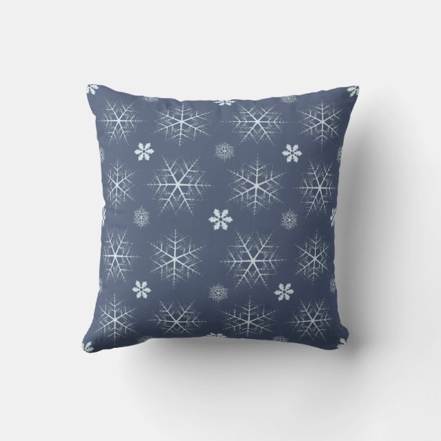 Coussin Simple Noël Marine Bleu Blanc Snowflake Motif (Verso)