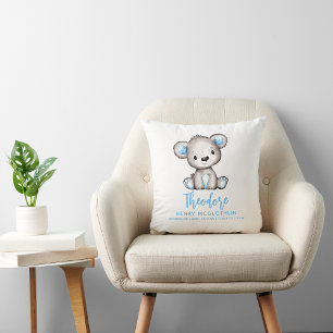 Coussin Simple Ourson Bleu Mignon Bébé Garçon