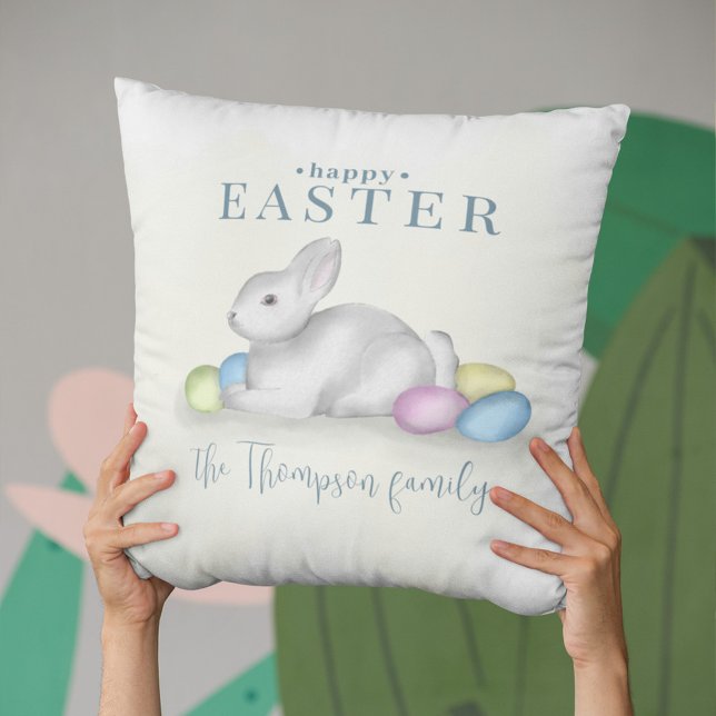 Coussin Simple Pastel Happy Bunny Pâques Cute Classic (Cute Easter bunny Happy Easter typography throw pillow. )