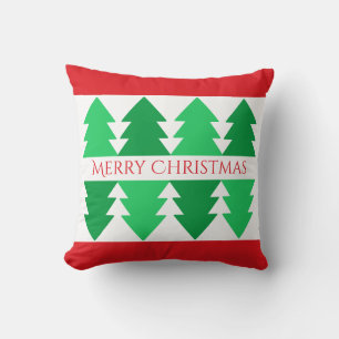 Coussin Simple Rouge Joyeux Noël Dessin d'Arbre Vert