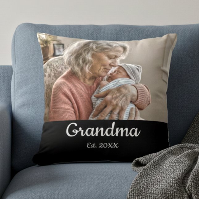 Coussin Simple Script Grand-mère Établie Année Noir (Créateur téléchargé)
