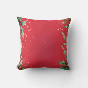 Coussin Simple Wreath Holly Berries Merry Xmas Motif