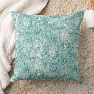 Coussin simplement animaux de la jungle africaine sarcelle
