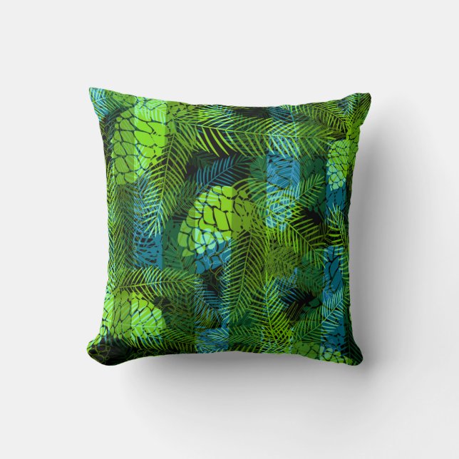 Coussin Simples hiver Noël vert vert cônes de pin bleu tr (Recto)