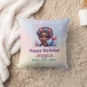 Coussin Sirène Africaine Américaine 5E Anniversaire