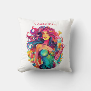 Coussin Sirène Arc-En-Ciel Avec Cocktail