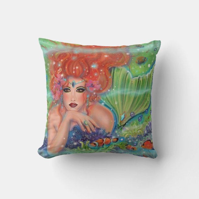Coussin Sirène aux poissons tropicaux par Renee Lavoie (Recto)