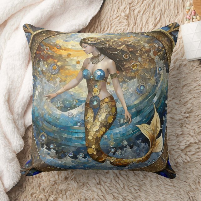 Coussin Sirène dans les vagues de l'océan (Couverture)