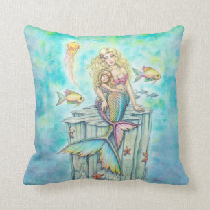 Coussin Sirène douce et Imaginaire fille aquarelle Art