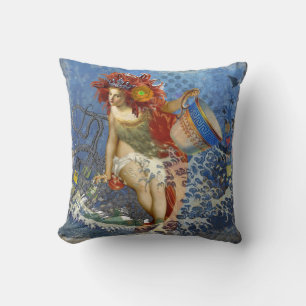 Coussin Sirène du Verseau Art Gothique Bleu
