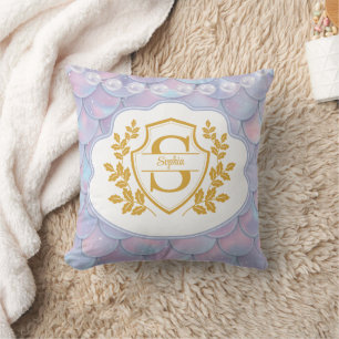 Coussin Sirène élégante en or avec monogramme perle et éca