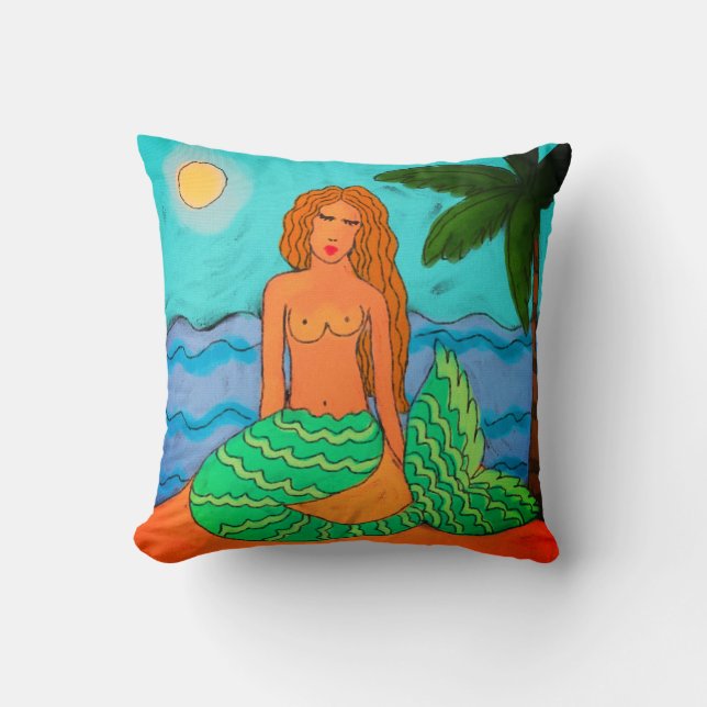 Coussin Sirène et palmier Art Abstrait (Recto)