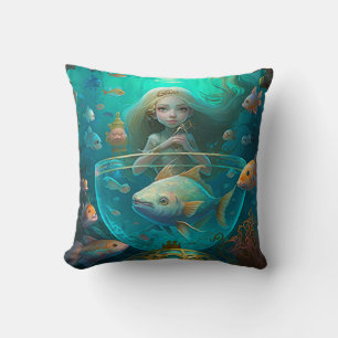 Coussin Sirène nager avec le poisson mignon pilon jetez