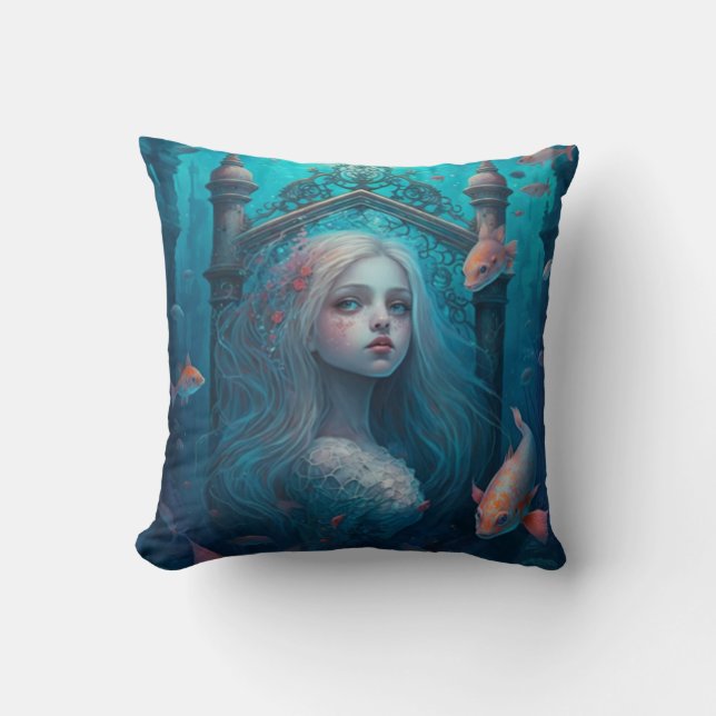 Coussin Sirène nager avec le poisson mignon pilon jetez (Recto)