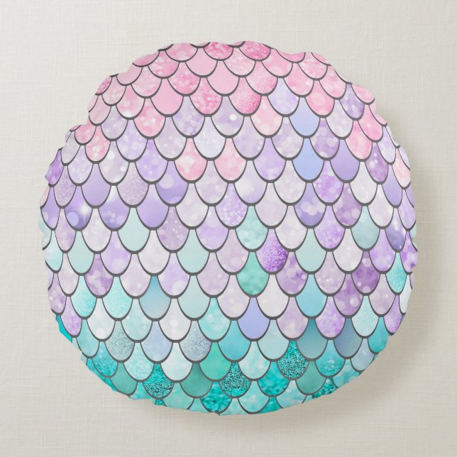 Coussin sirène, oreiller à lancer rond (Devant)