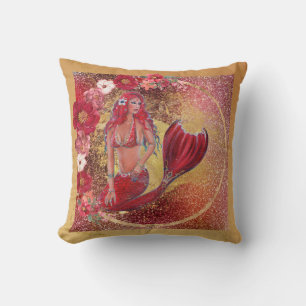 Coussin Sirène rouge "Vivian" sous-marin poisson tropical