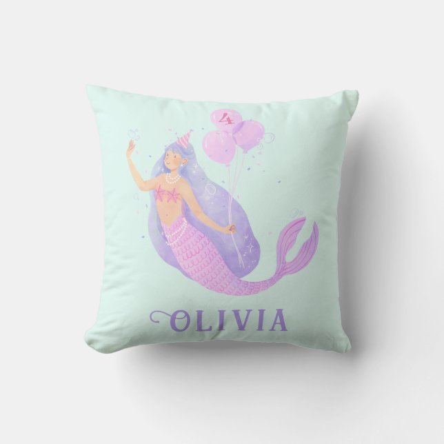 Coussin Sirène sous la mer Anniversaire Fille Age bleu (Recto)