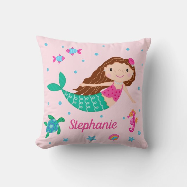 Coussin Sirène Sous La Mer Personnalisée Rose (Recto)