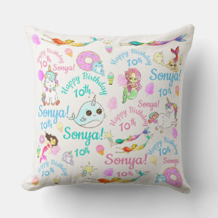 Coussin Sirènes, Narval, glace, beignets, barbe à papa
