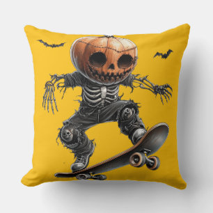 Coussin 🎃 Skateur à Tête de Citrouille