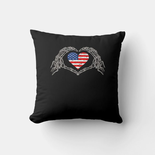 Coussin Skeleton Hand Heart 4e Du Drapeau Américain Patrio (Recto)