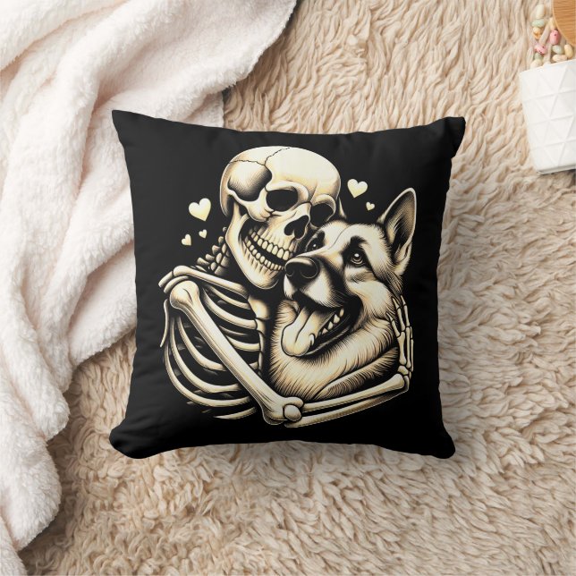 Coussin Skeleton serrant chien Halloween berger allemand (Couverture)