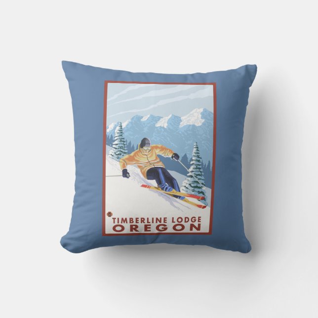 Coussin Skieur de neige de Downhhill - loge de Timberline, (Recto)