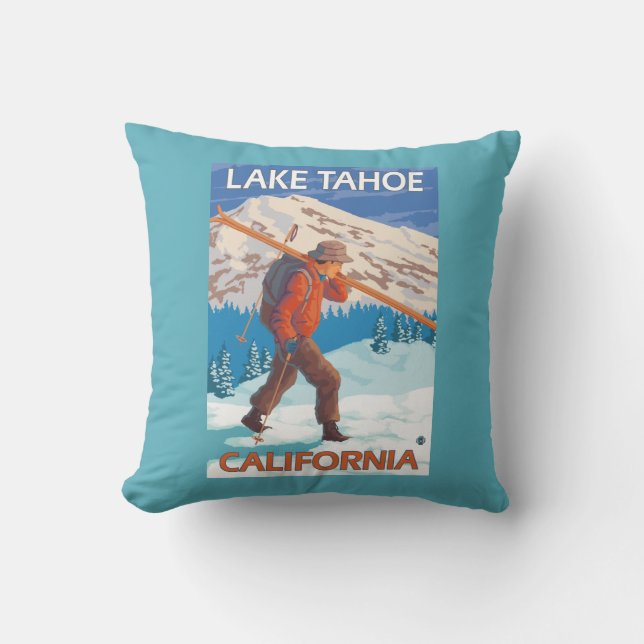 Coussin Skis de transport de neige de skieur - le lac (Recto)