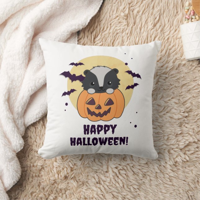 Coussin Skunk Pumpkin Cute Skunks Happy Halloween (Couverture)