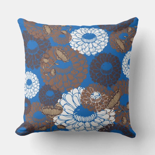 Coussin Sky Blue Broun Flower Throw Pillow (Recto)