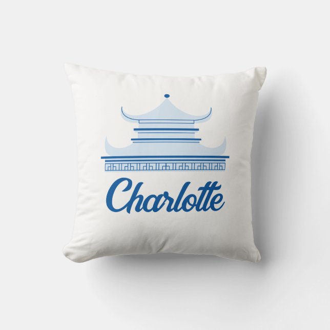 Coussin Sky Blue Chinoiserie Pagoda Nom personnalisé (Recto)