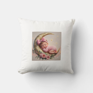 Coussin Sleeping Baby Girl on Golden Moon Cushion Pink F