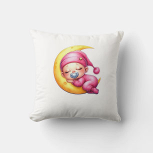 Coussin Sleeping Baby on the Moon Cushion Cute Pink Drea