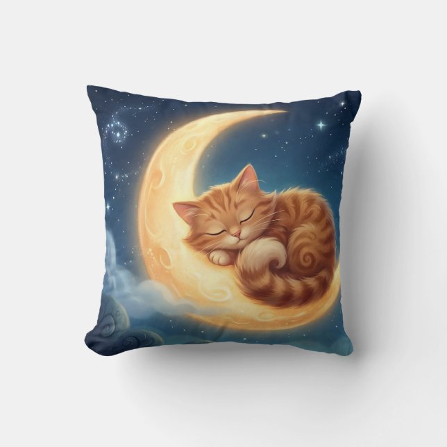 Coussin Sleeping Cat on Moon Nursery Throw Pillow (Recto)